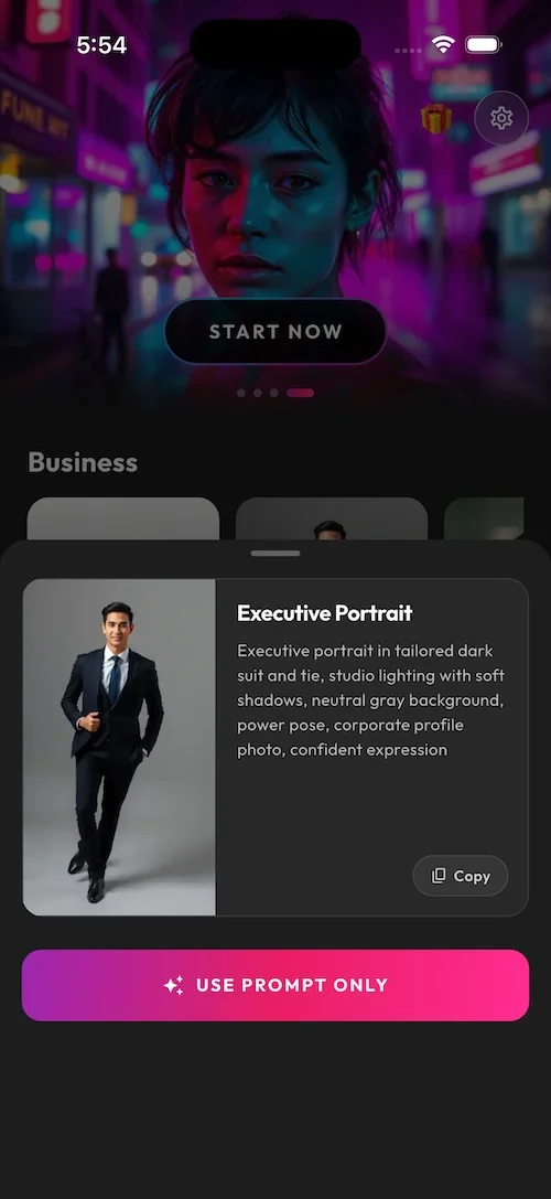 SelfAI AI headshot generator app screenshot 3 - AI photo studio interface